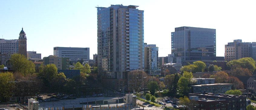 The view from our hotel room in downtown Seattle, Washington.