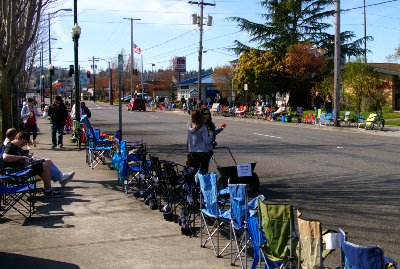 Empty chairs lined the streets in downtown Puyallup, Washington.