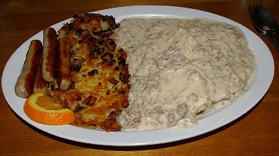 Excellent sausage gravy in Puyallup, Washington.