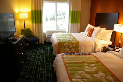 A double queen suite at the Fairfield Inn & Suites in Puyallup, Washington.